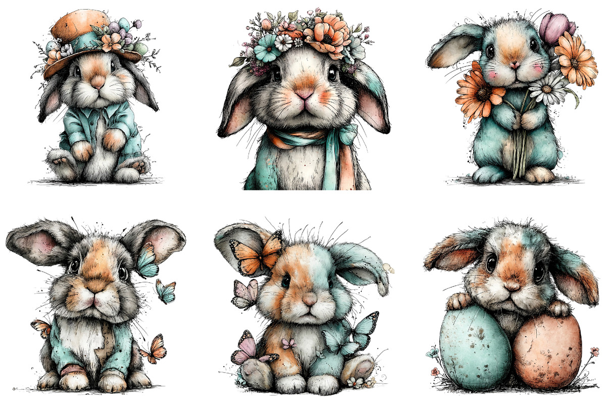 Whimsical Bunny Easter Clipart, an Illustration by CraftArtStudio (Photo 4 of 6)
