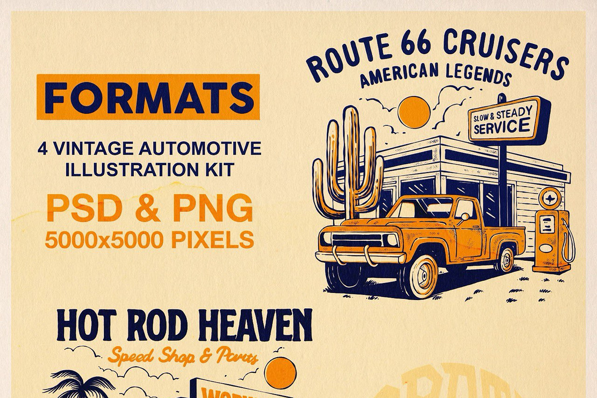 Classic Garage Vintage Illustrations, a Transportation Illustration by Bromz Studio (Photo 6 of 6)