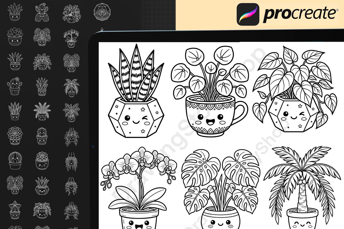 200Kawaii Plant Pot Procreate Stamps, a Brush Add-On by DrawingStoryShop (Photo 2 of 6)