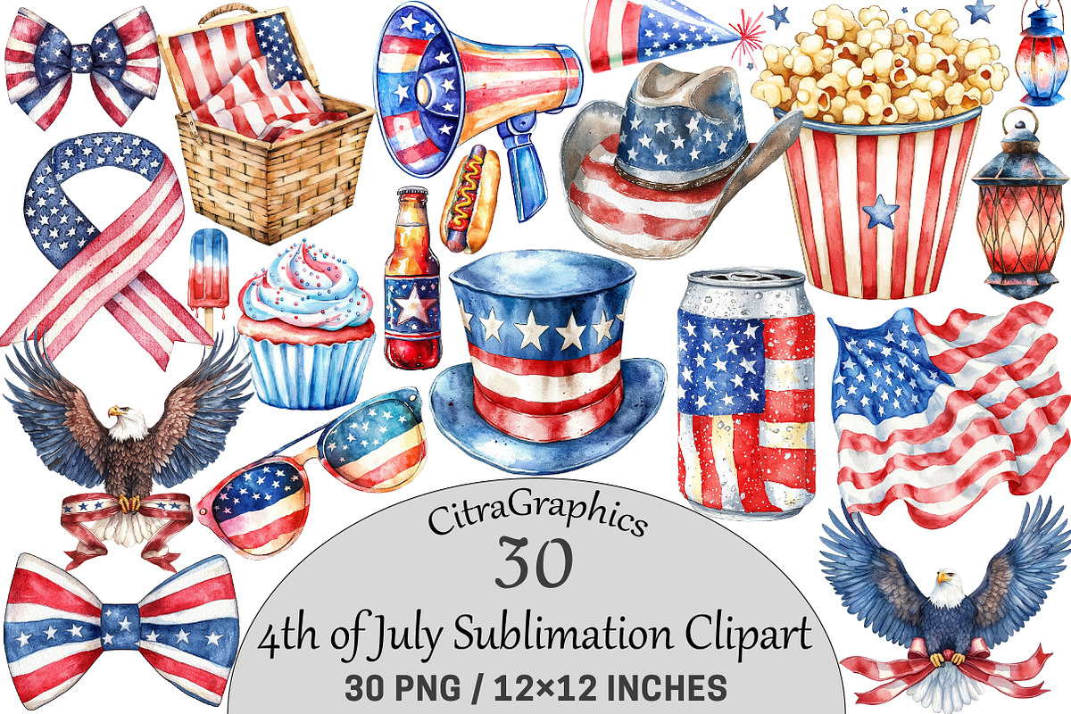 4th of July Sublimation Clipart, a Seasonal Illustration by CitraGraphics (Photo 1 of 6)