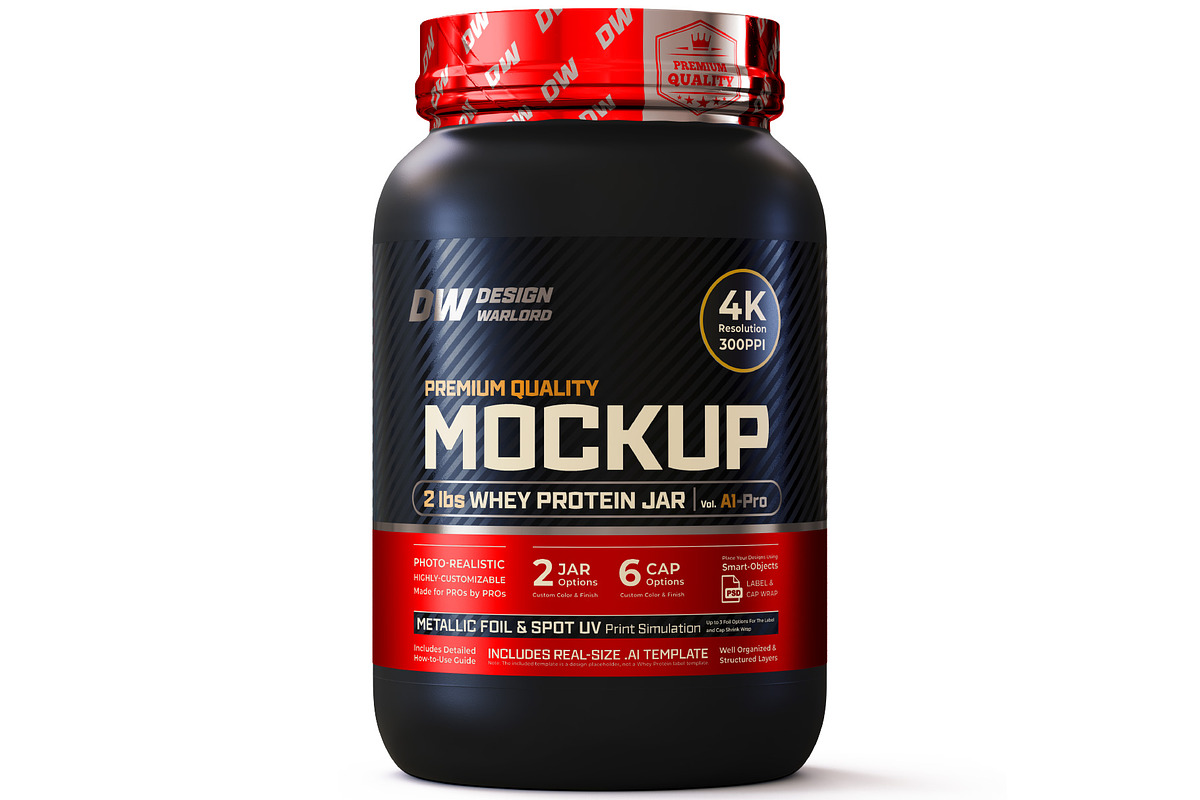 2 lbs Whey Protein Jar Mockup A1-Pro, a Packaging Mockup by Design Warlord (Photo 1 of 19)