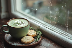 Warm cup of herbal tea with cookies, a Photo by Tanuart