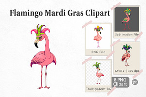 Flamingo Mardi Gras Clipart, a Graphic by Artnoy