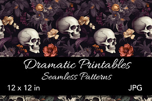 Gothic Skull Floral Patterns Digital