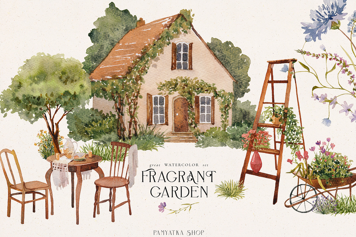 Fragrant garden-great watercolor set, a Decorative Illustration by Pamyatka Shop (Photo 24 of 24)