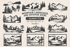 Mountain Scenes Silhouettes Vector 3