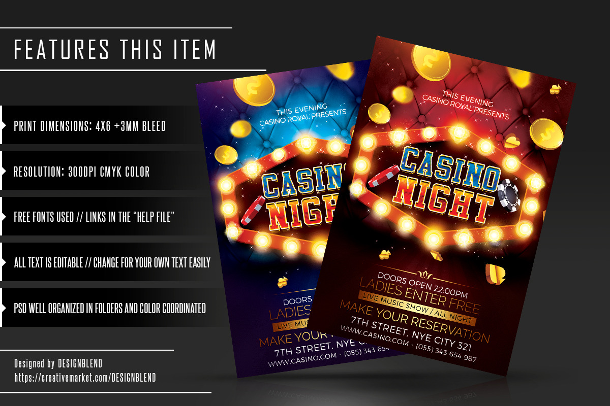 Casino Night Flyer Template PSD, a Flyer Template by designblends@gmail.com (Photo 2 of 3)
