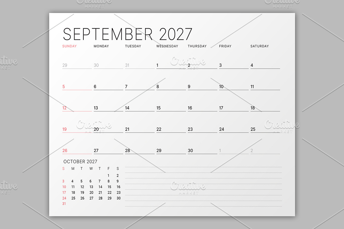 2027 Calendar | Minimalist Planner, a Texture Illustration by mikhailmorosin (Photo 6 of 6)