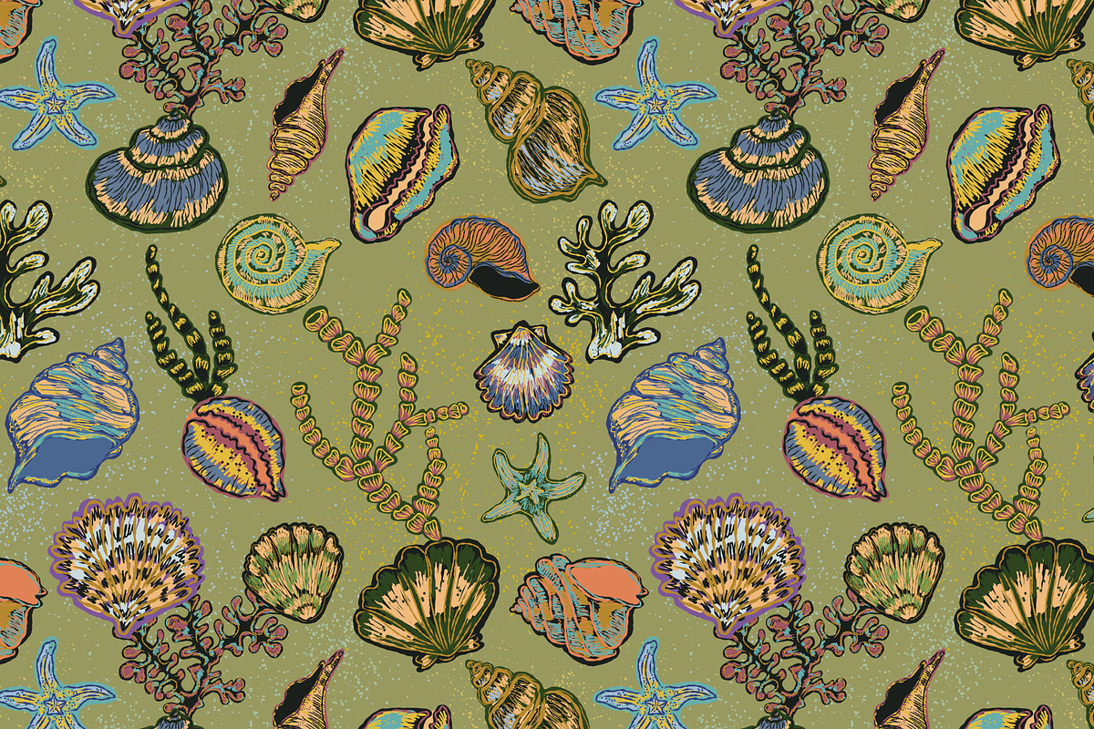 Vintage Seashell Coastal Nautica, a Pattern Graphic by NayaChu (Photo 4 of 9)