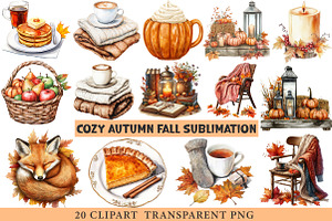 Cozy Autumn Clipart Cozy Fall Clipar, an Illustration by cherrydesign