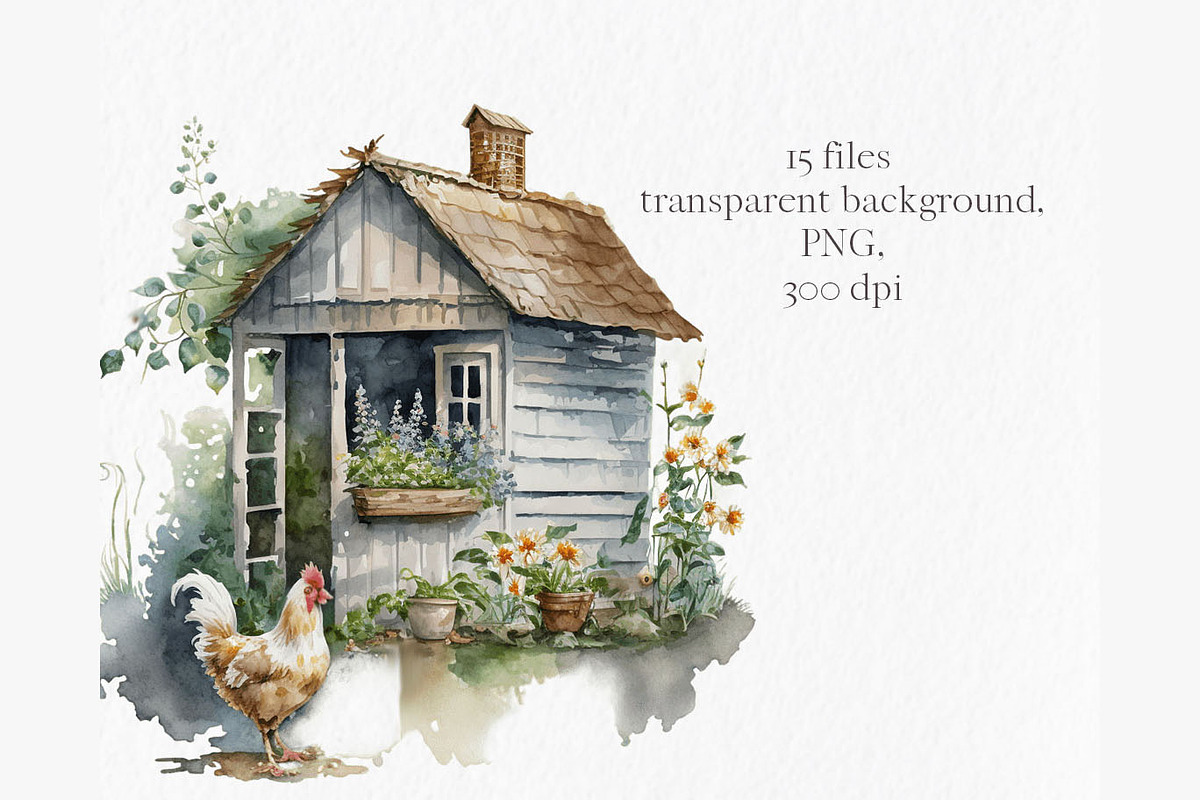 Village chickens Watercolor Clipart, an Object Graphic by MyLittleMeow (Photo 3 of 7)