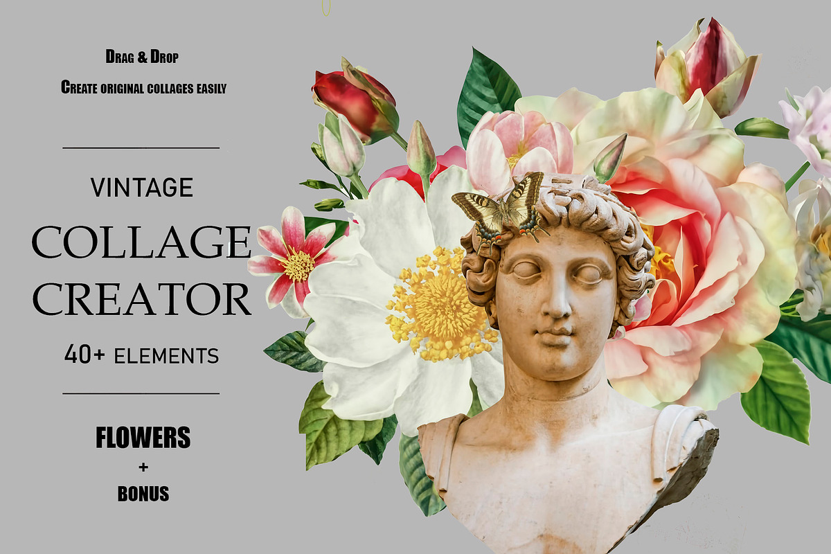 Vintage Flowers Digital Collage Pack, an Illustration by DigitalDesignAI (Photo 1 of 9)
