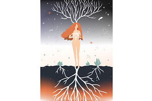 Young standing woman meditating with, an Illustration by Toltemara