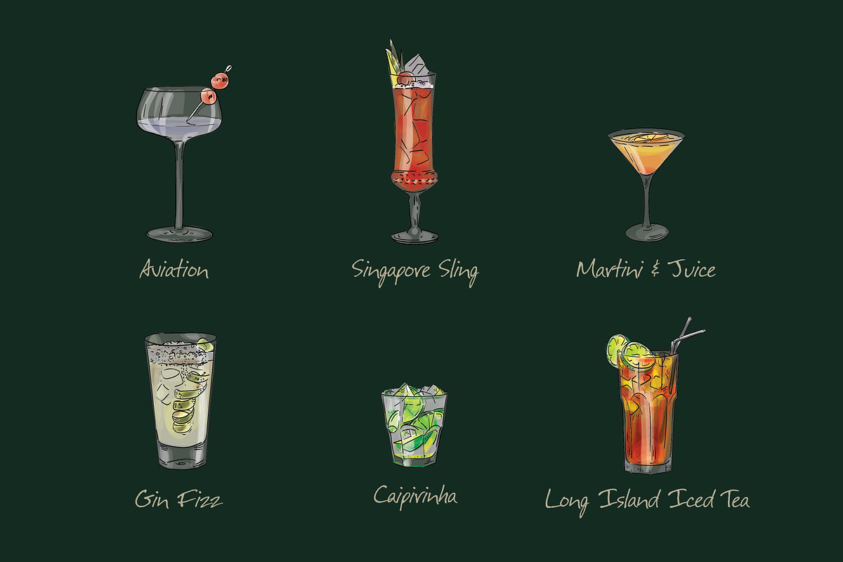 Cocktail set 1. Vector illustrations, a Food Illustration by Svitlo illustrations (Photo 4 of 4)