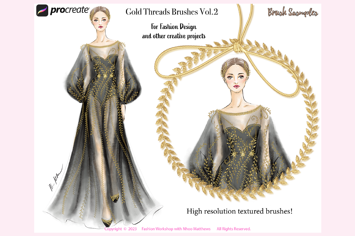 49 GOLD THREAD (2) Procreate Brushes, a Brush Add-On by Fashion Workshop Bkk (Photo 4 of 10)