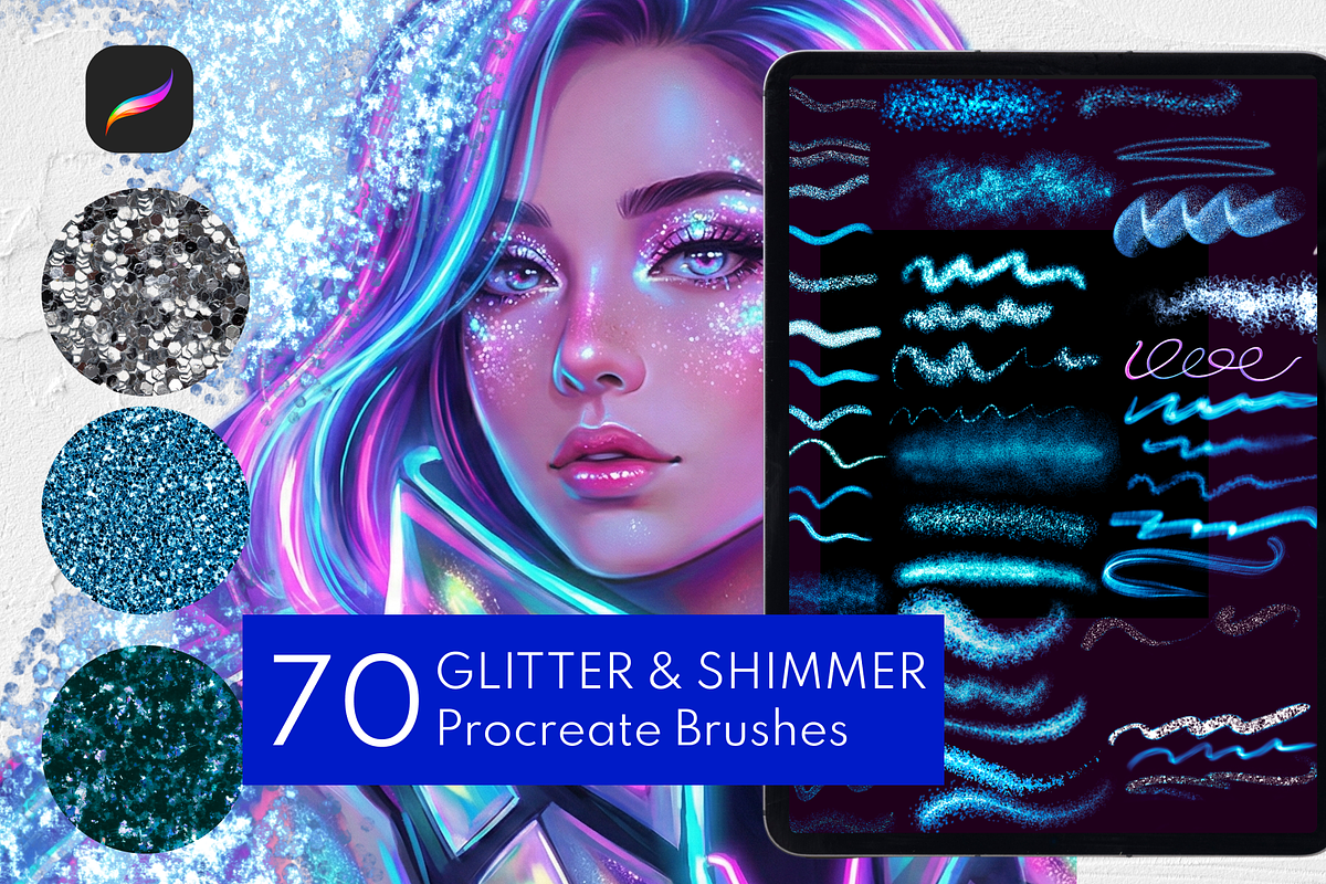 70 Glitter & Shimmer Procreate Brush, a Brush Add-On by Selentaori Studio (Photo 1 of 10)