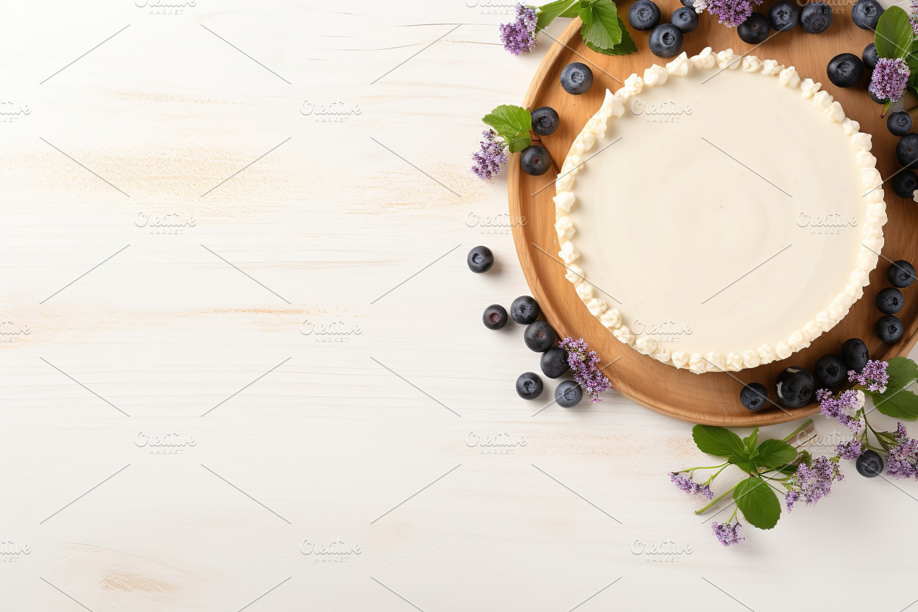 Sweet cheesecake with fresh berries on wooden background, a Food & Drink Photo by AlyaAnd