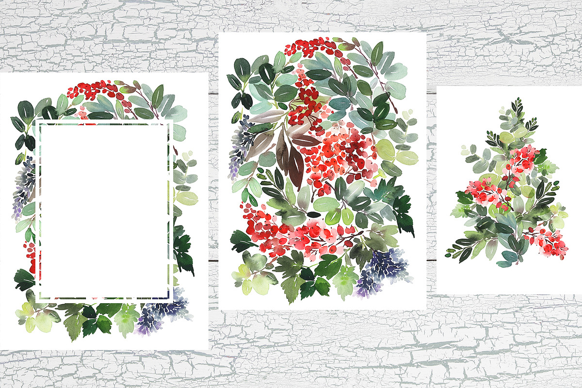 Winter Berries Watercolor Set, a Card Template by Karma (Photo 8 of 12)