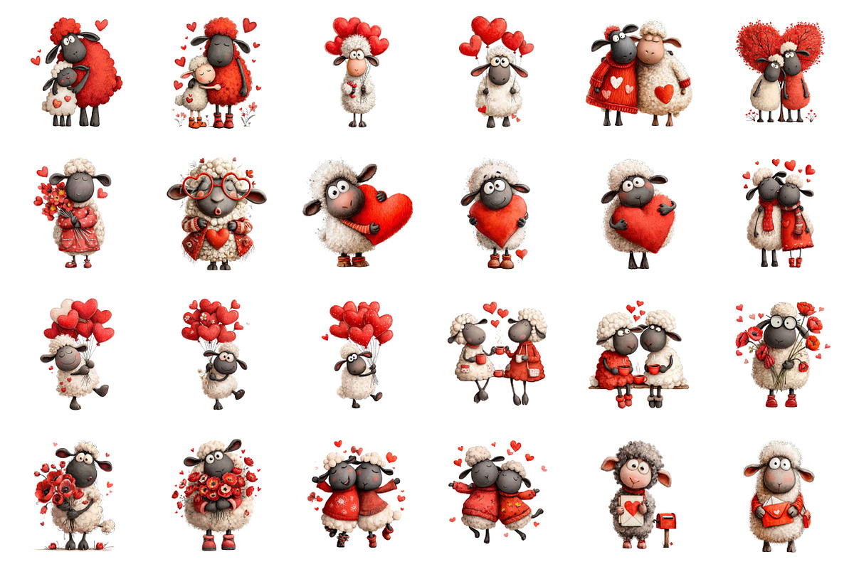 Funny Valentine Sheep Clipart, an Illustration by CreationArt (Photo 4 of 6)
