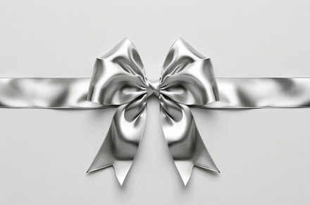 Silver satin ribbon bow on white background, a Beauty & Fashion Photo by AlyaAnd