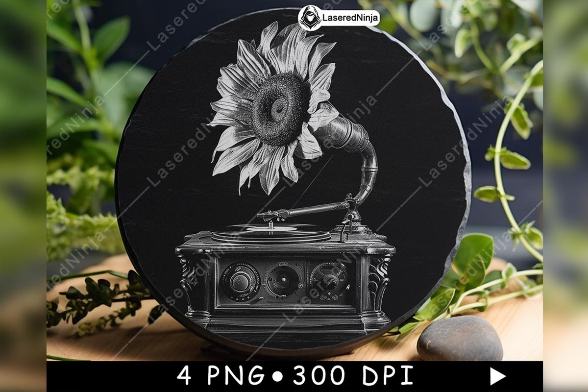 Vintage Gramophone Sunflower Retro, a Background Graphic by LaseredNinja (Photo 3 of 7)