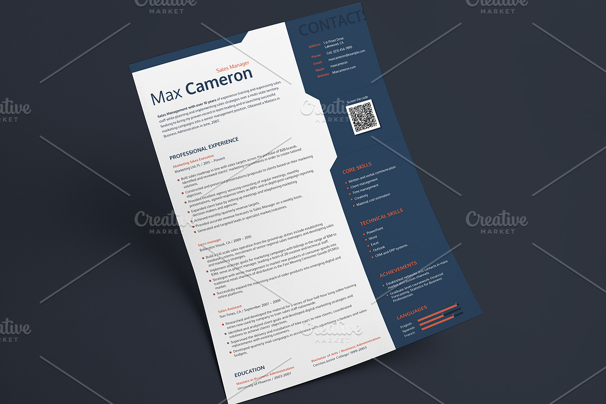 Editable CV for Sales Manager, a Resume Template by MotoCMS (Photo 2 of 2)