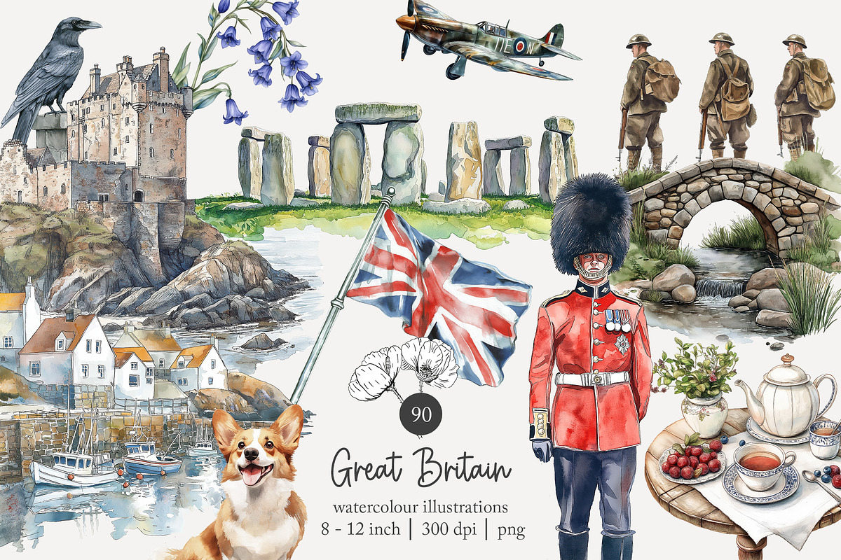 90 Great Britain clip art, a Decorative Illustration by Poppy Lane Studio (Photo 1 of 11)