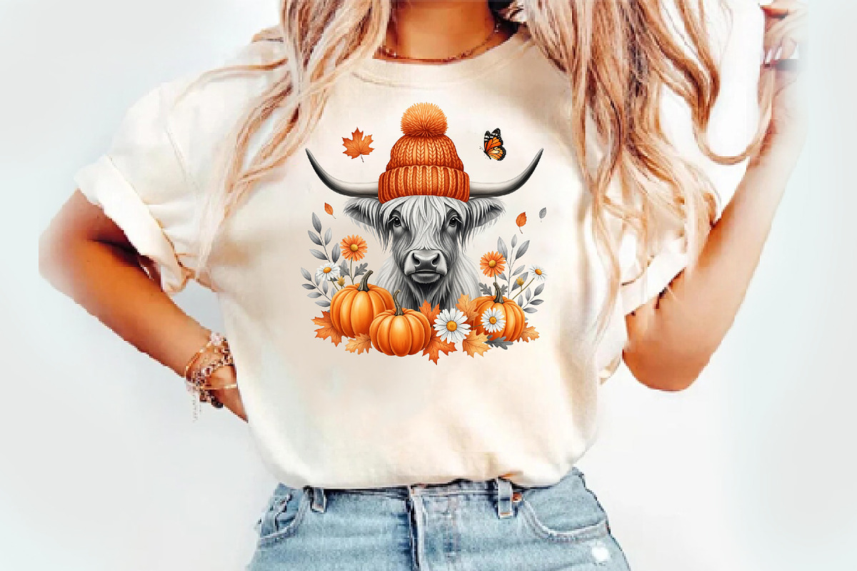 Cute Highland Cow Fall png, an Illustration by Watercolor design (Photo 2 of 3)