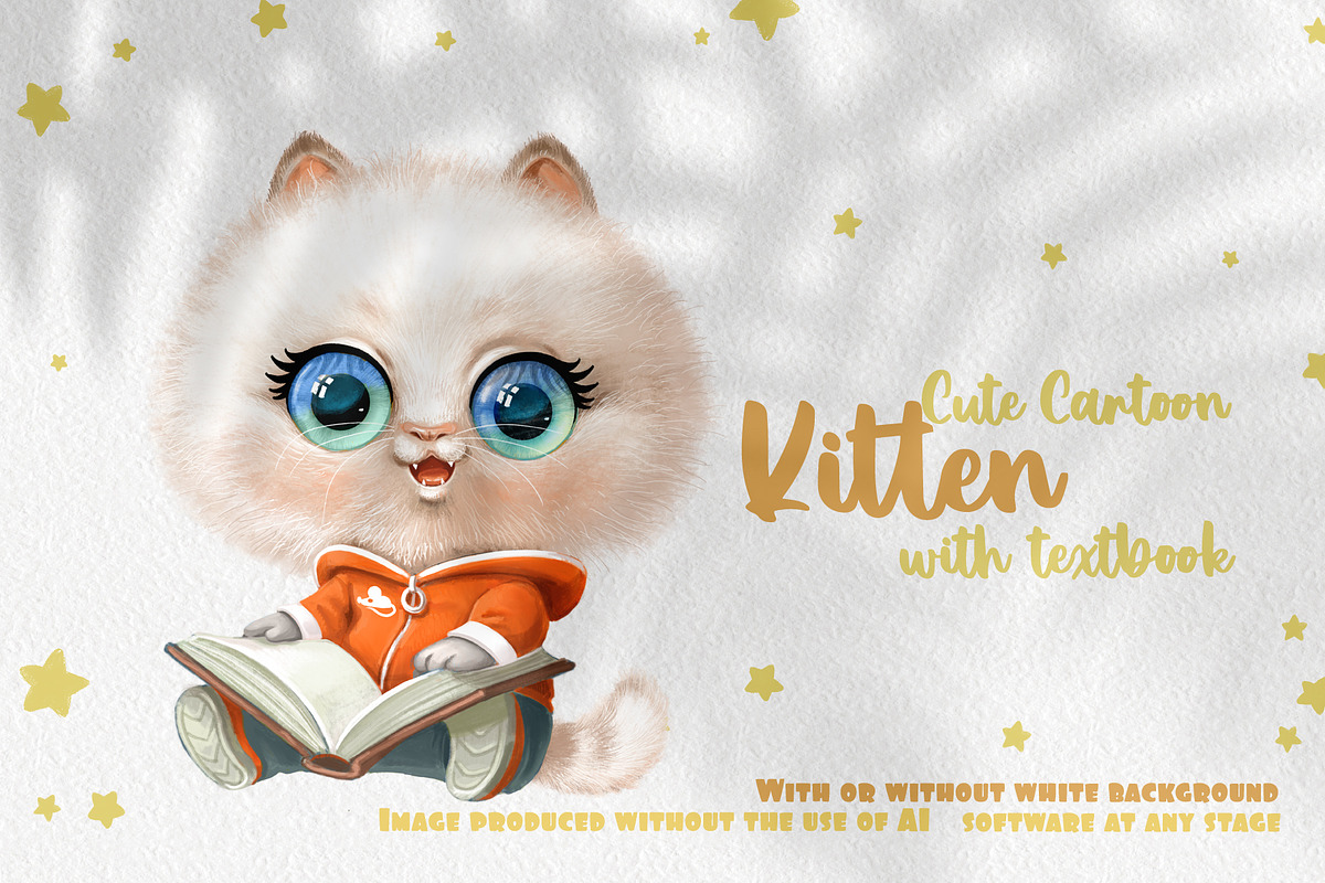 Student kitten read a book, an Animal Illustration by Azuzlikus (Photo 1 of 3)