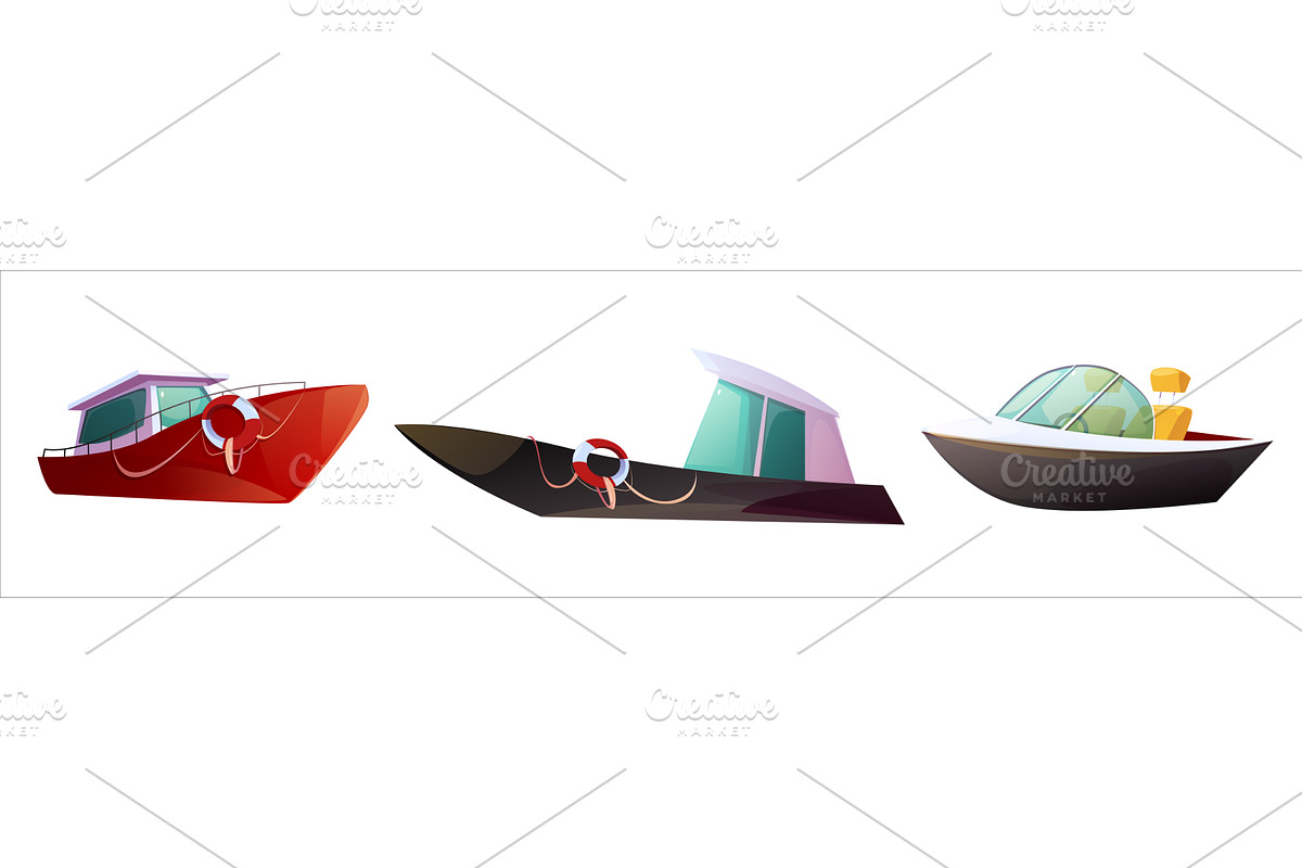Motorboat speedboat vector set, a Transportation Illustration by art PVP - market