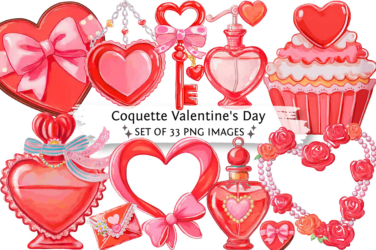 Coquette Valentine's Day Clipart, an Illustration by DreamPrint404 (Photo 1 of 4)