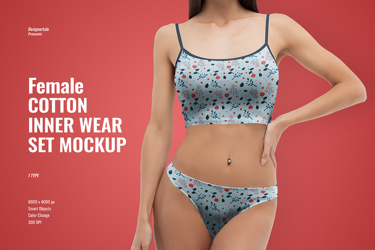 Female Cotton Inner Wear Set Mockup, an Apparel Mockup by Designertale (Photo 1 of 6)