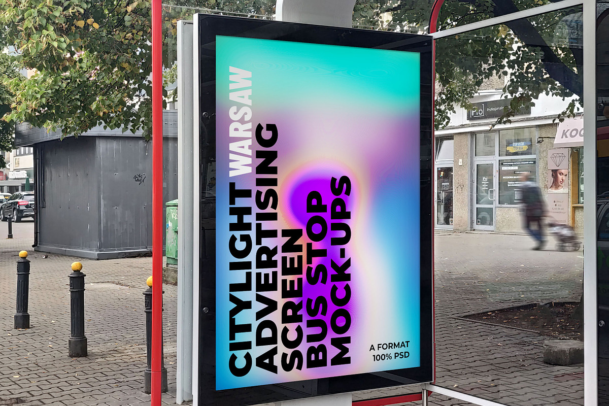 Warsaw Citylight Ad Bus Stop 11 v2, an Advertising Mockup by Graphic Shelter (Photo 5 of 7)