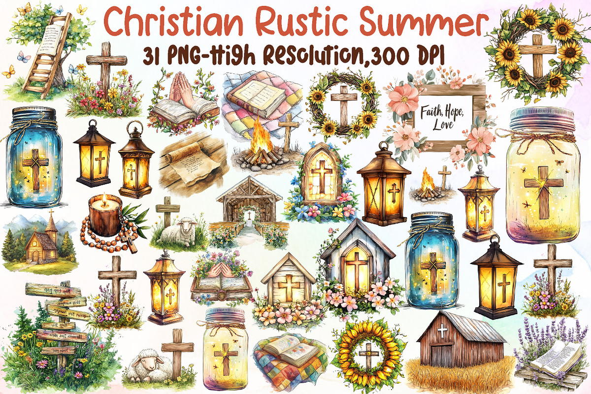 Christian Rustic Summer Clipart, an Illustration by Sublimation Artist (Photo 1 of 6)