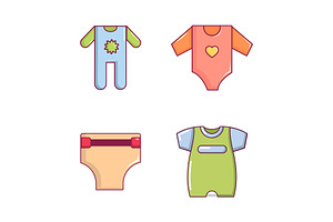 Baby Clothes Icon Set, Cartoon Style