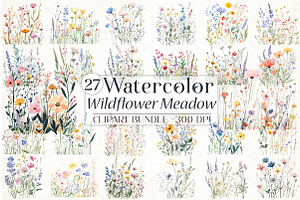 Wildflower Meadow Watercolor Clipart, an Illustration by Libby Wishes
