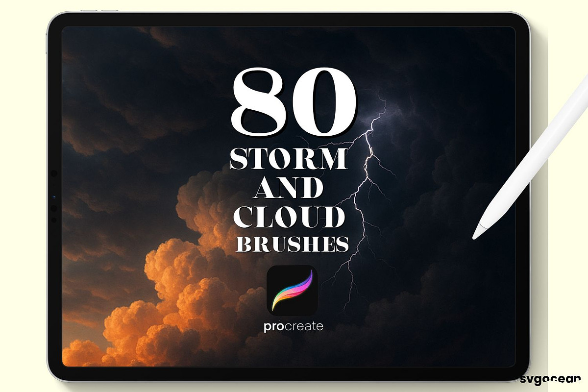 Storm and Cloud Procreate Brushes, a Brush Add-On by svgocean (Photo 1 of 9)