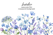 Blue flowers watercolor PNG clipart., a Decorative Illustration by Larisa Maslova (Thumbnail 8 of 9)