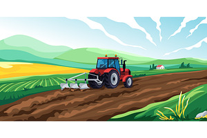Tractor field landscape, an Illustration by Stock-Smart-Start