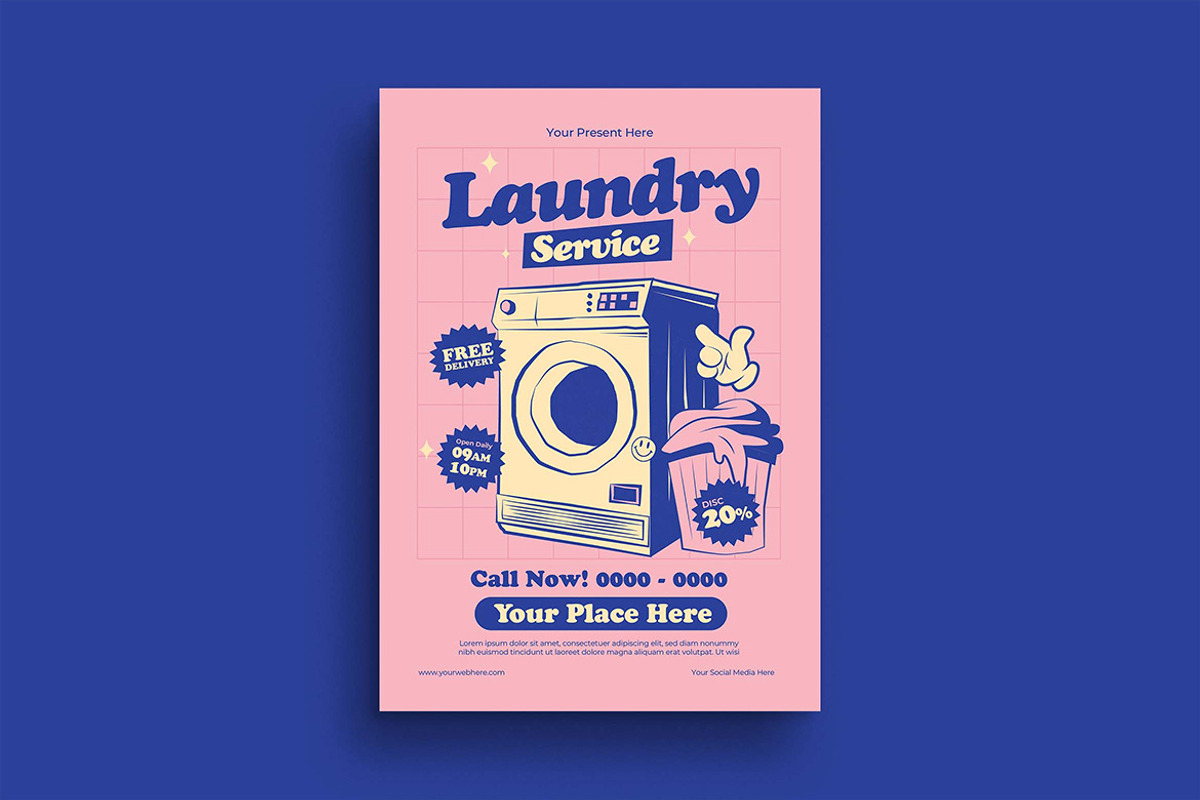 Pink Retro Laundry Service Flyer, a Flyer Template by megarez (Photo 1 of 3)