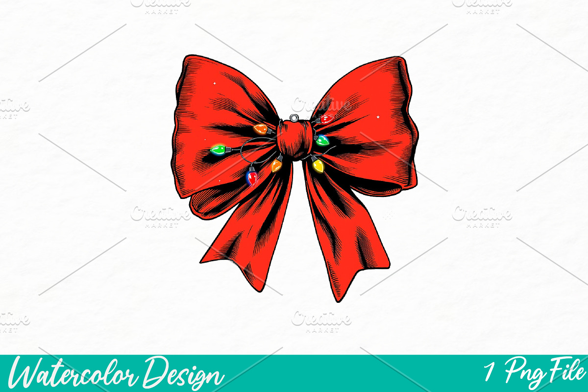 Cute Bow Merry Christmas PNG, an Illustration by Watercolor design (Photo 1 of 3)