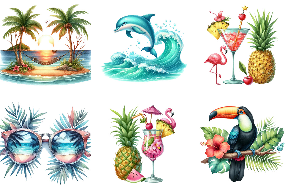Summer Tropical Clipart, a Seasonal Illustration by DreamArtGraphic (Photo 2 of 4)