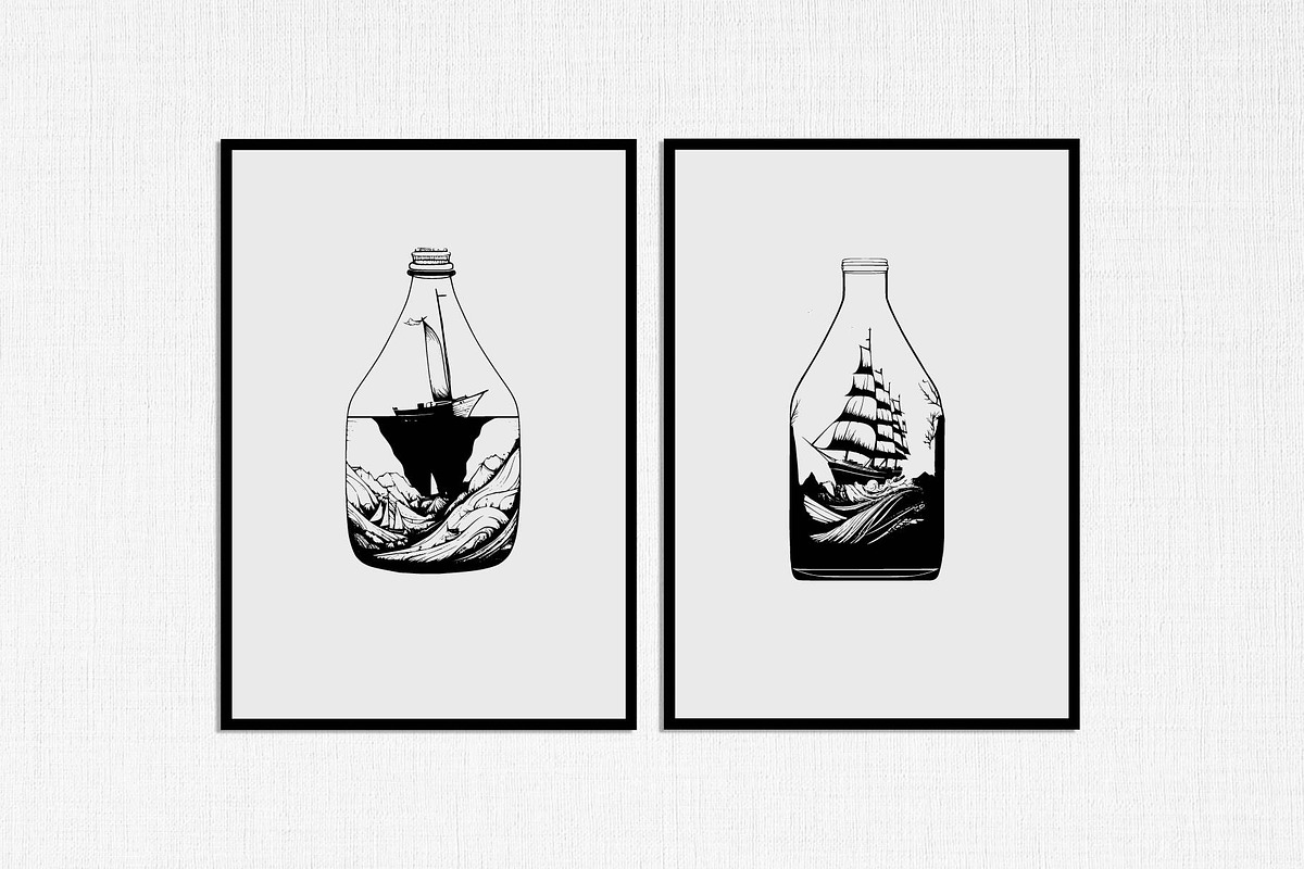 sailboat in bottle stencil v4, a Decorative Illustration by TaKong Magics (Photo 2 of 5)
