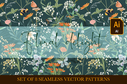 Floral delight vector patterns set, a Pattern Graphic by FleurArt