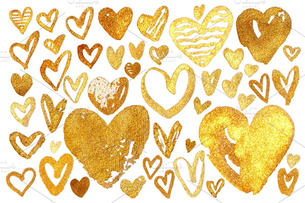 Set of 50 gold watercolor hearts, an Illustration by KatBranchArt (Photo 3 of 4)