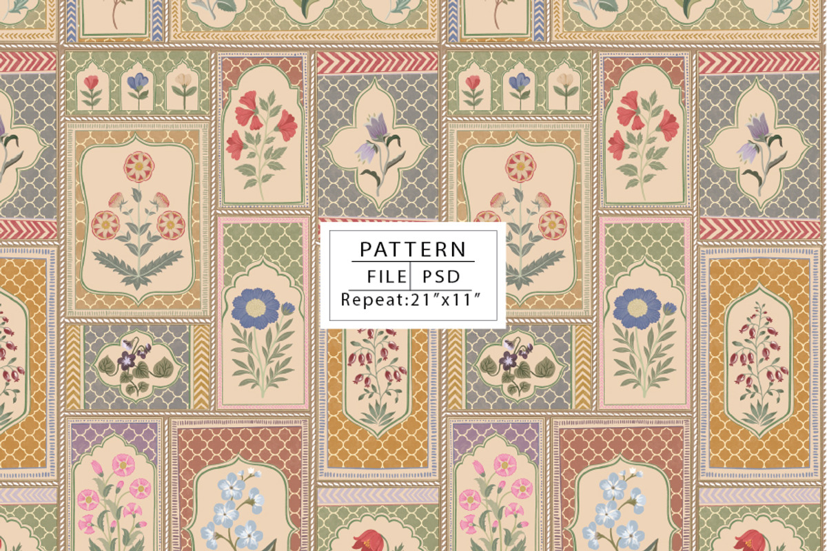 Ornated Mughal Botanical Frames, a Pattern Graphic by Print Diaries (Photo 1 of 5)