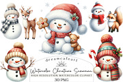 Watercolor Christmas Snowman Animal, an Illustration by DreamCafeArt (Thumbnail 1 of 6)