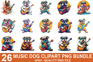 Music Dog Clipart Bundle, an Illustration by crative8112
