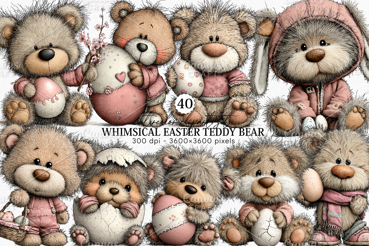 Whimsical Easter Teddy Bear Clipart, an Illustration by Canvas Craft (Photo 1 of 7)