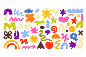Colorful chalk drawn shapes, crayon, an Illustration by Flashvector